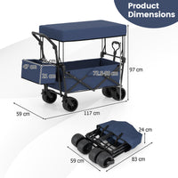 Collapsible Wagon with Removable Canopy and Adjustable Handles for Beach