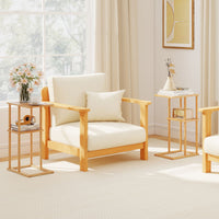 Compact Rectangular End Table Set of 2 with Storage Shelves for Living Room