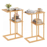 Compact Rectangular End Table Set of 2 with Storage Shelves for Living Room