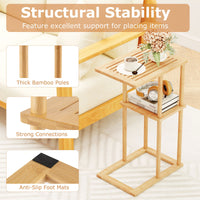 Compact Rectangular End Table Set of 2 with Storage Shelves for Living Room