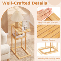 Compact Rectangular End Table Set of 2 with Storage Shelves for Living Room
