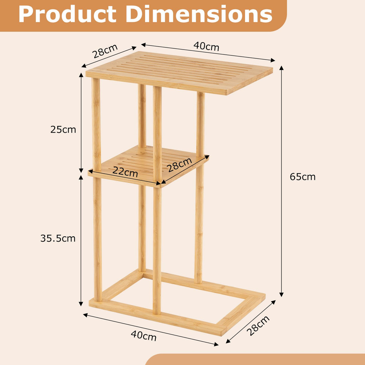 Compact Rectangular End Table Set of 2 with Storage Shelves for Living Room