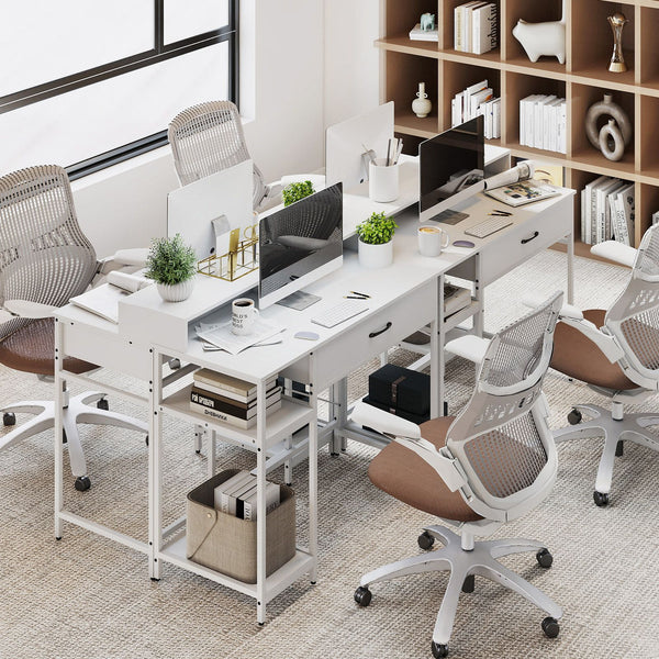 106 cm Computer Desk with Storage and 2-tier Rack