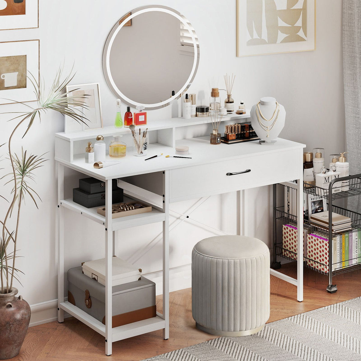 106 cm Computer Desk with Storage and 2-tier Rack