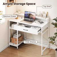 106 cm Computer Desk with Storage and 2-tier Rack