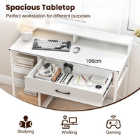 106 cm Computer Desk with Storage and 2-tier Rack