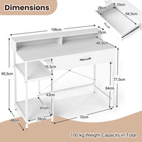106 cm Computer Desk with Storage and 2-tier Rack