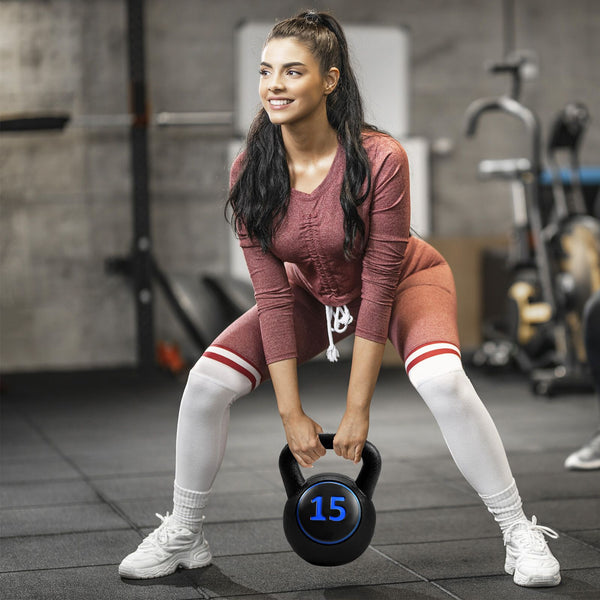 3 Pieces Kettlebell Set 5lbs 10lbs 15lbs Fitness Kettle Bells w/Easy Grip Handle