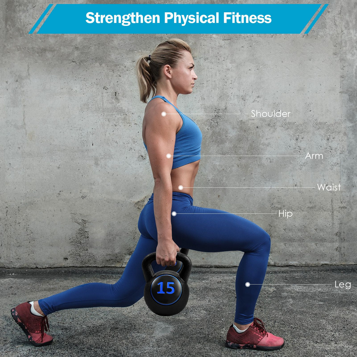 3 Pieces Kettlebell Set 5lbs 10lbs 15lbs Fitness Kettle Bells w/Easy Grip Handle
