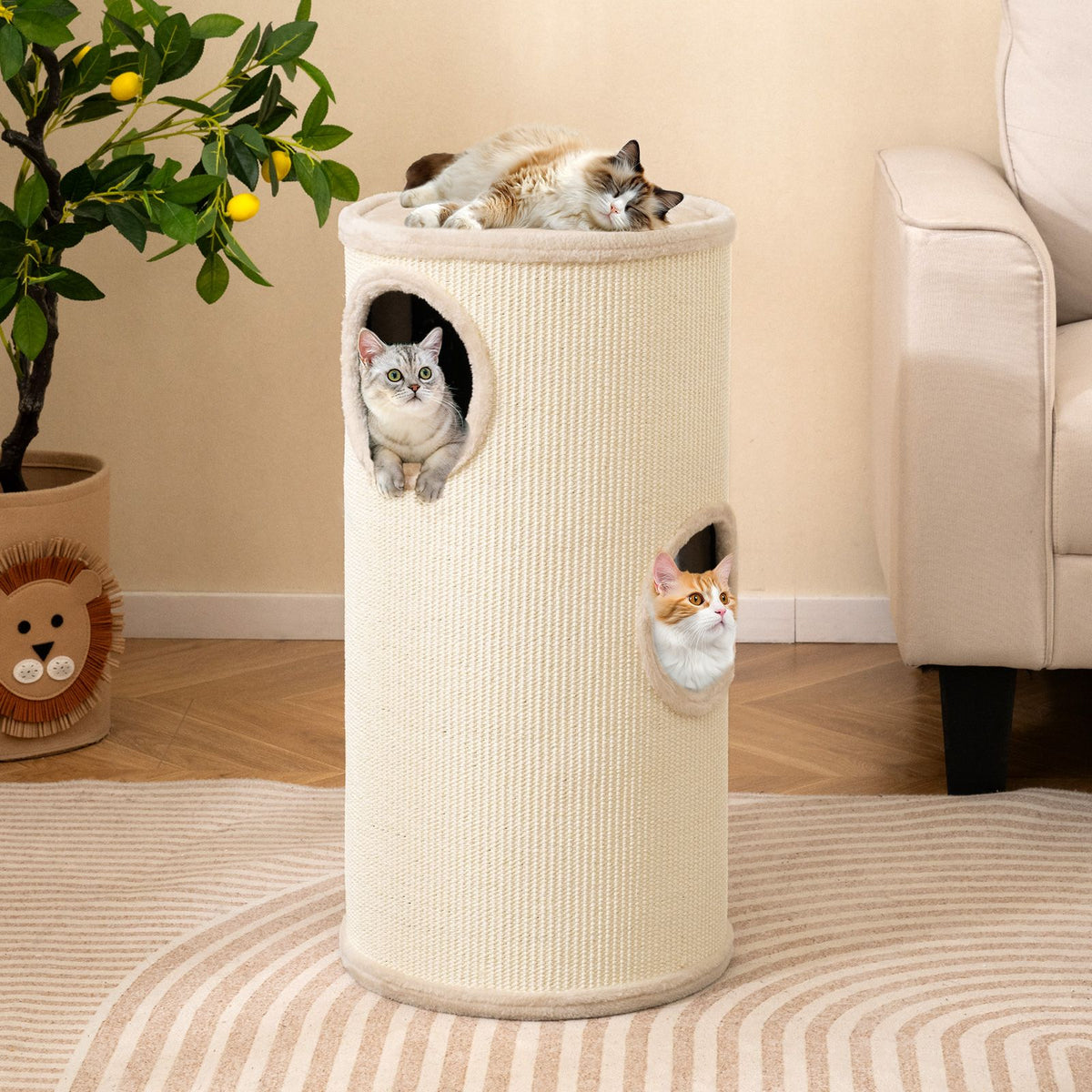 4-Story Cat Condo with Sisal Scratching Pad for Indoor Cats