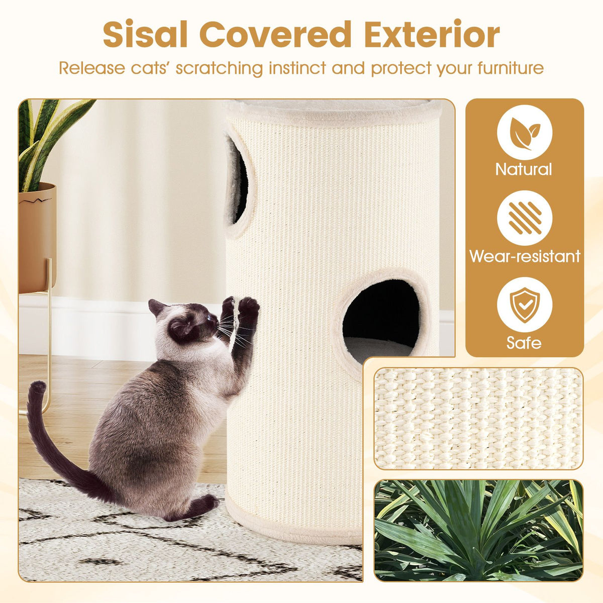 4-Story Cat Condo with Sisal Scratching Pad for Indoor Cats