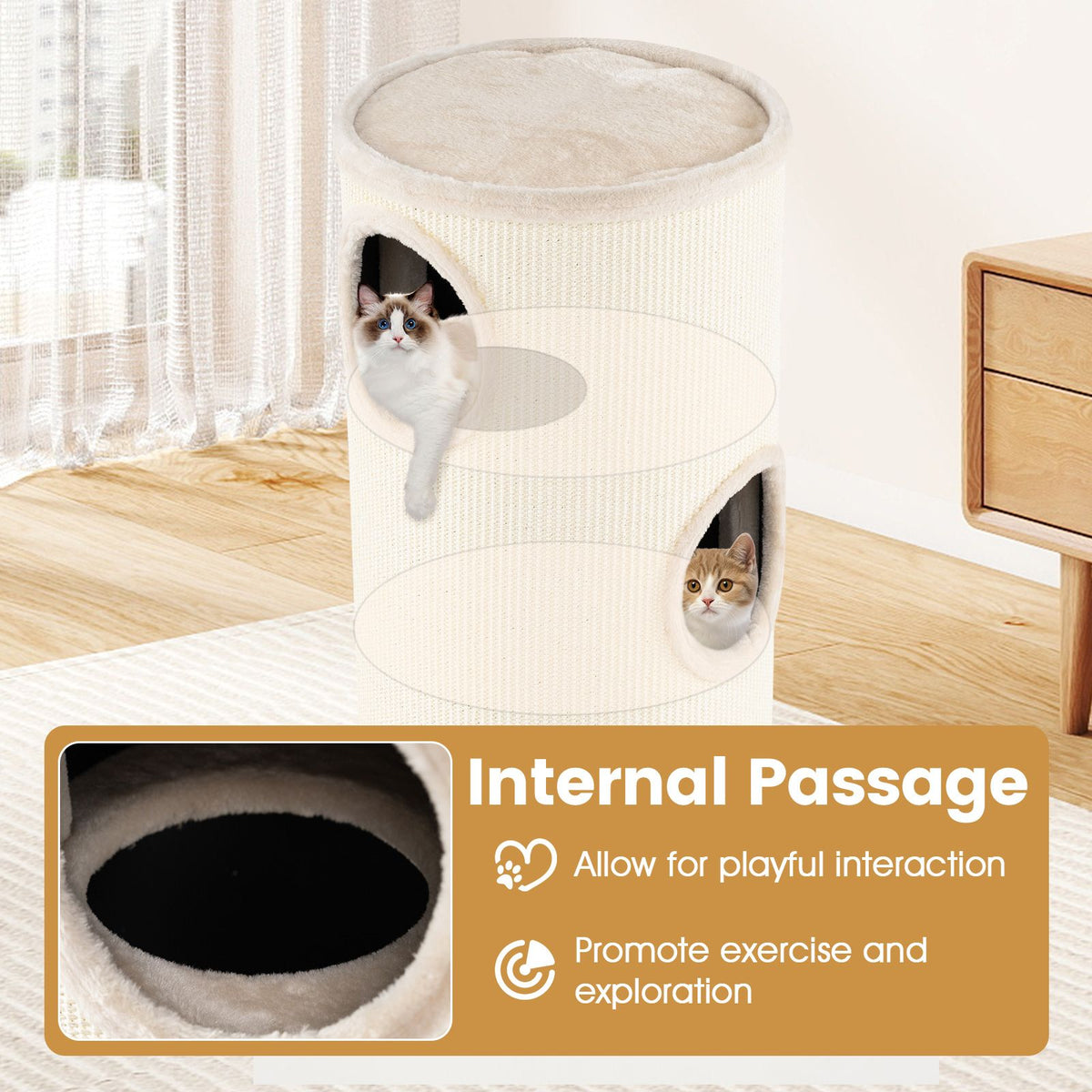4-Story Cat Condo with Sisal Scratching Pad for Indoor Cats