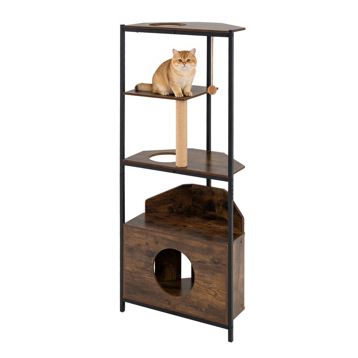 Corner Cat Tree with Scratching Post and Playing Ball Through-hole Design for Indoor