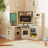 Corner Kitchen with Pull-out Trash Can and Cooking Accessories