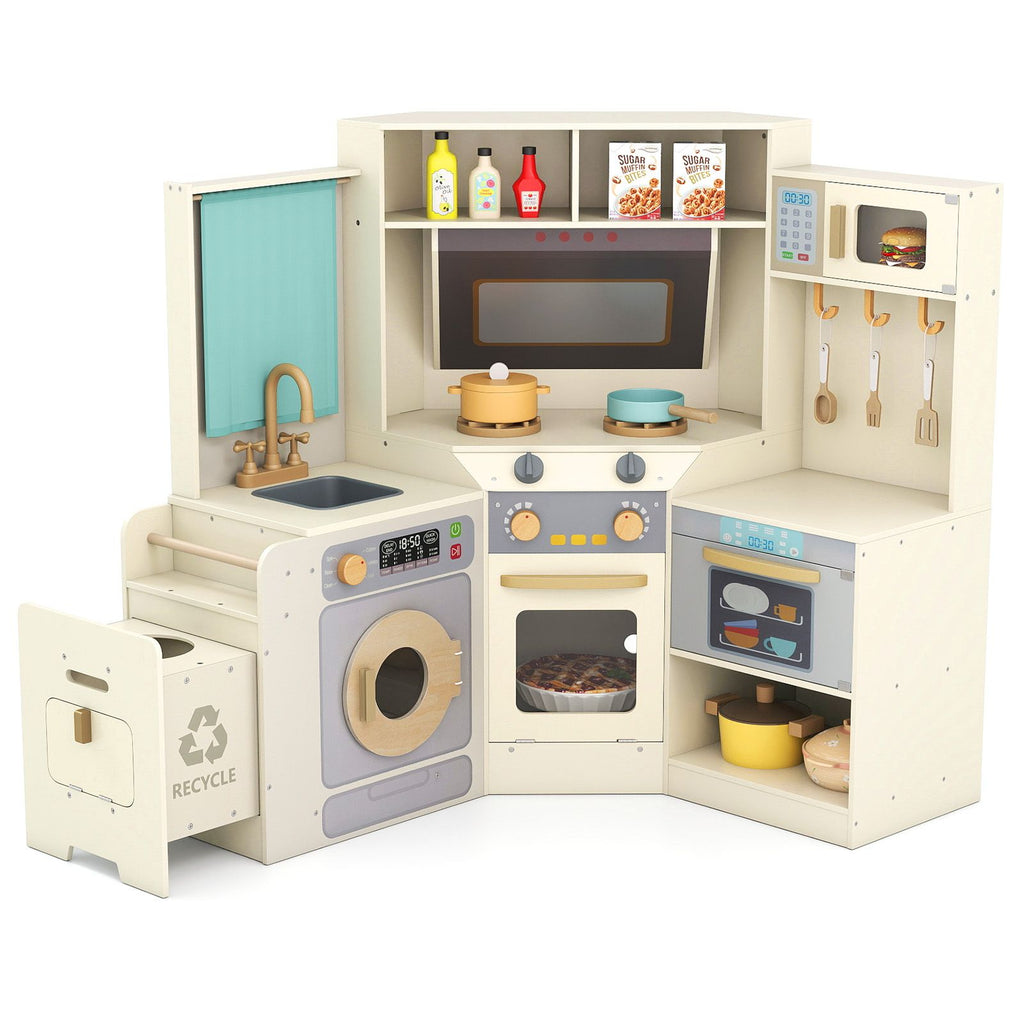Corner Kitchen with Pull-out Trash Can and Cooking Accessories – Giantex.au