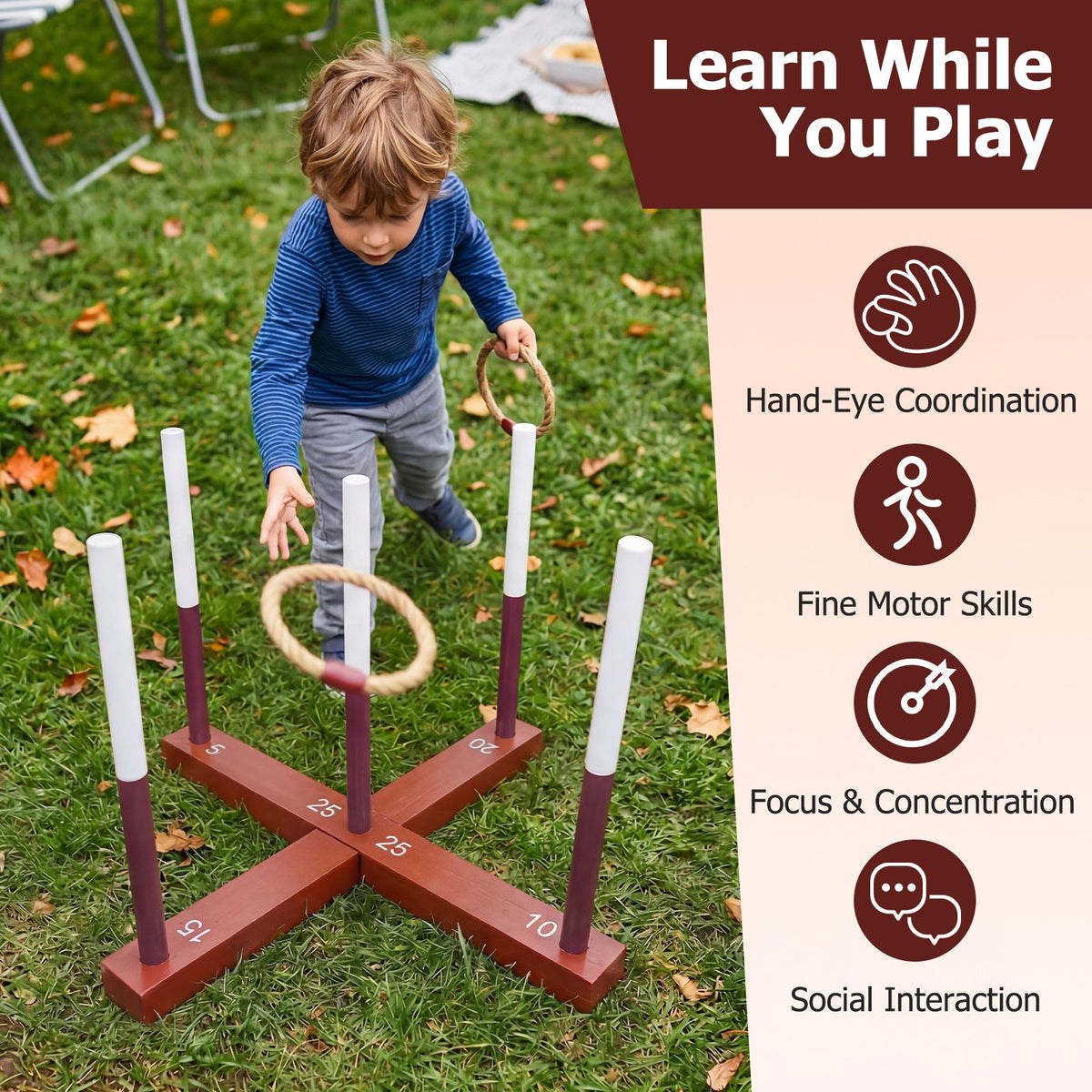 Ring Toss Yard Game Set with 6 Rings for Party and Outdoor Activities
