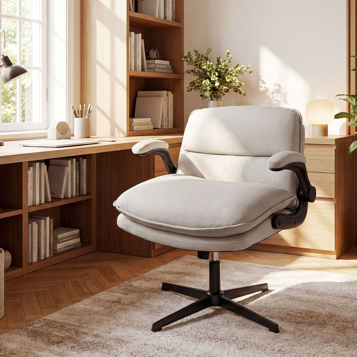 Criss Cross Chair with Flip-up Arms and Adjustable Height for Home Office and Study Room