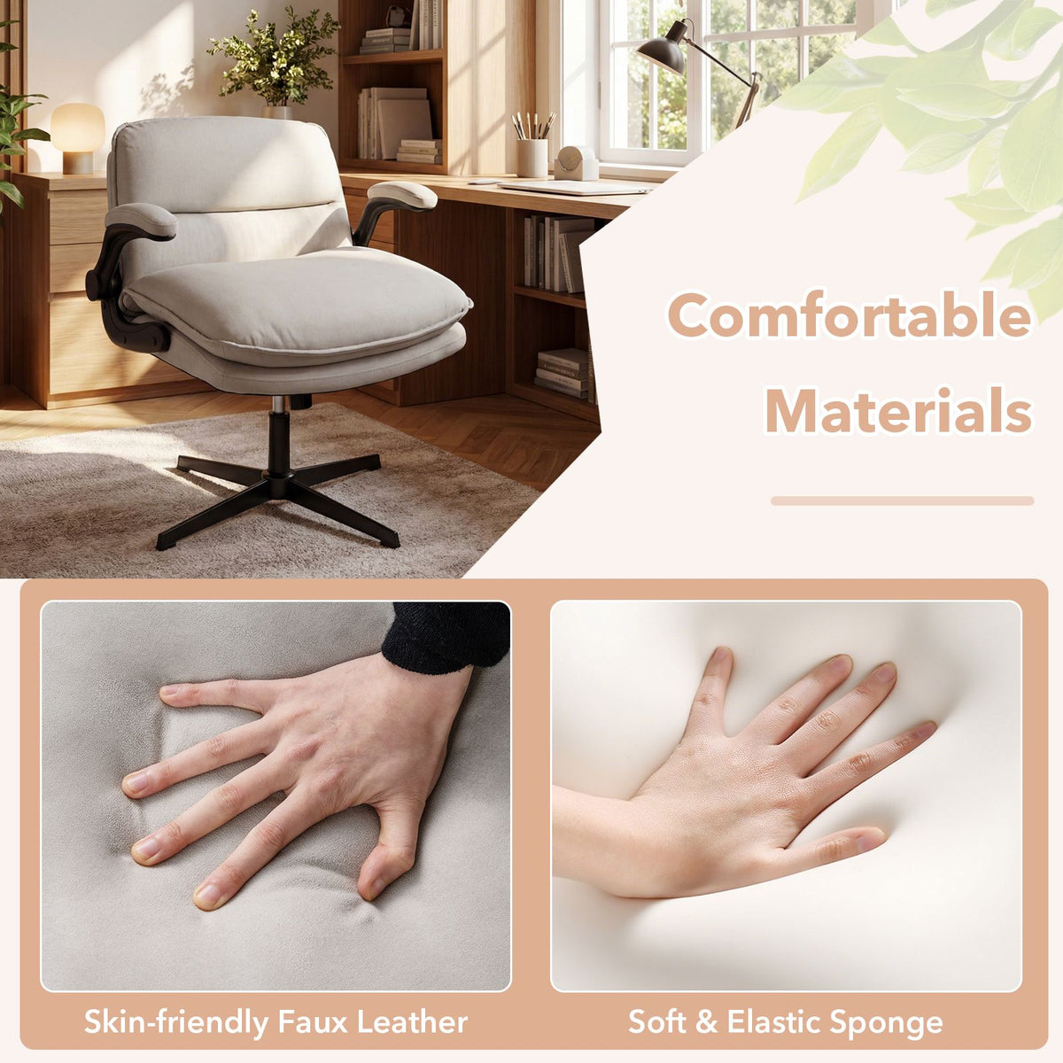Criss Cross Chair with Flip-up Arms and Adjustable Height for Home Office and Study Room