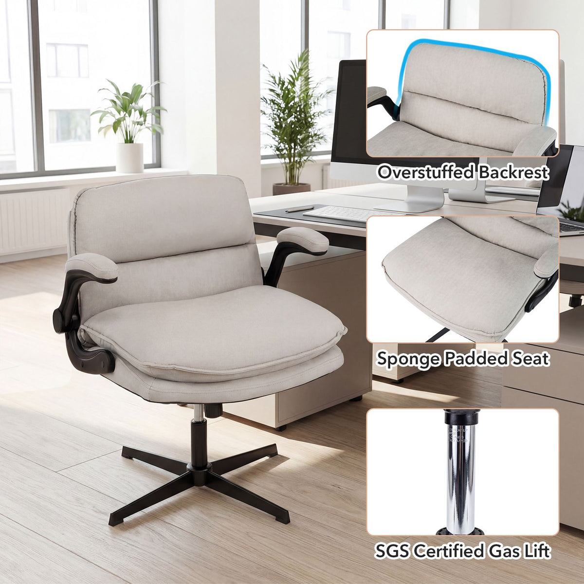 Criss Cross Chair with Flip-up Arms and Adjustable Height for Home Office and Study Room