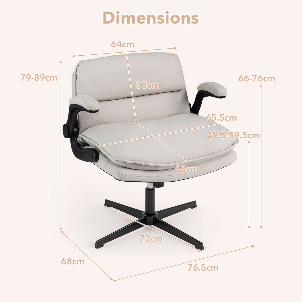 Criss Cross Chair with Flip-up Arms and Adjustable Height for Home Office and Study Room