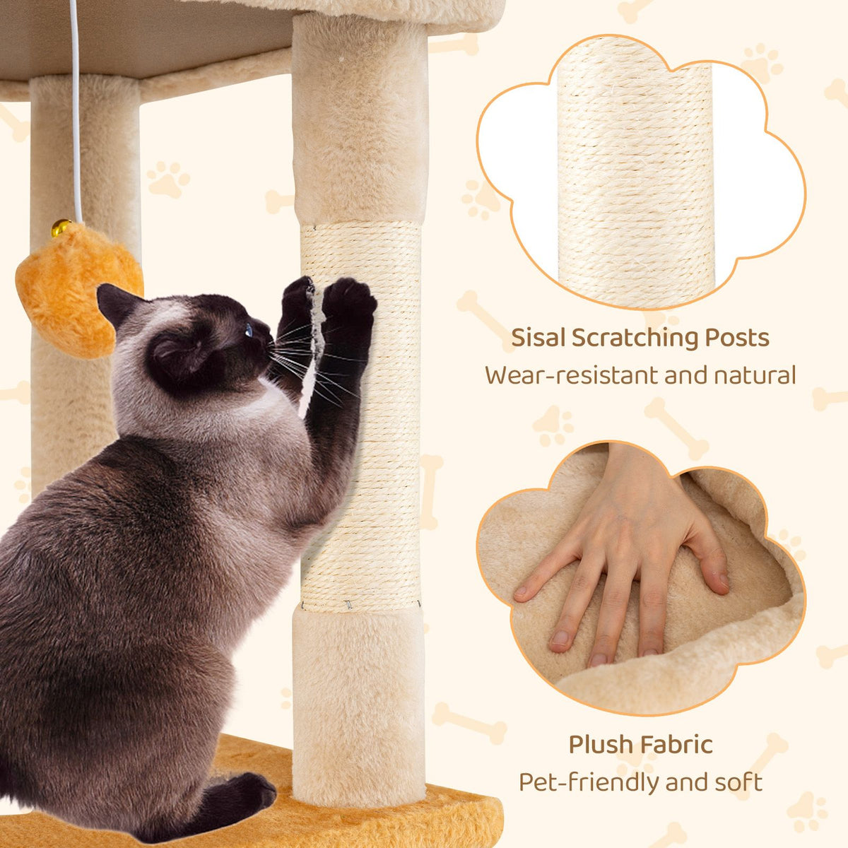 Cute Cat Tree for Indoor Kittens 159 cm Large Kitty Tower with 2 Condos