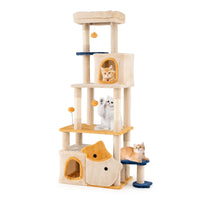 Cute Cat Tree for Indoor Kittens 159 cm Large Kitty Tower with 2 Condos