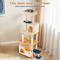 Cute Cat Tree for Indoor Kittens 159 cm Large Kitty Tower with 2 Condos