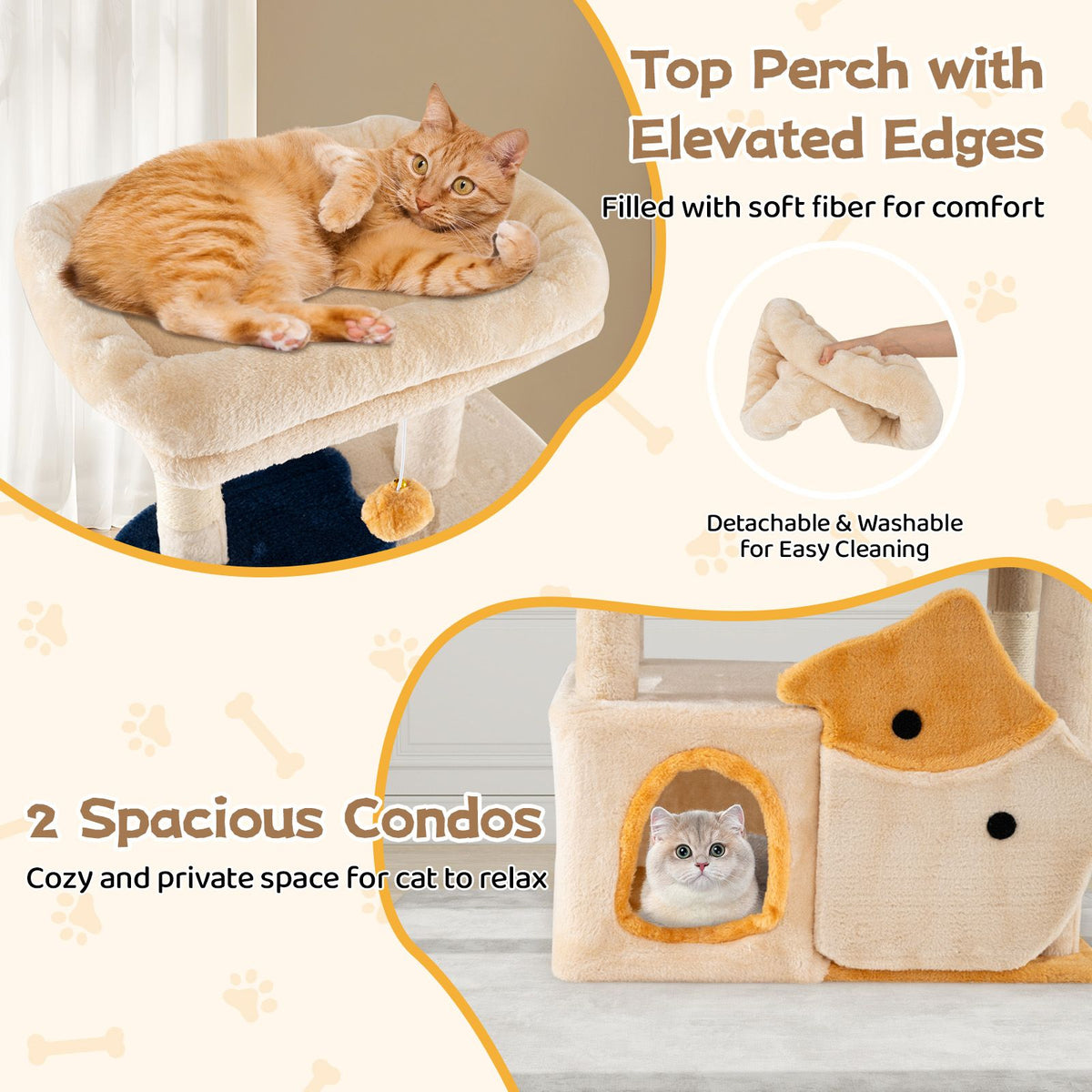 Cute Cat Tree for Indoor Kittens 159 cm Large Kitty Tower with 2 Condos
