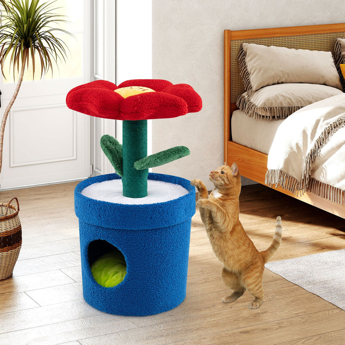 Cute Cat Tree with Flower Perch and Stem Scratching Post
