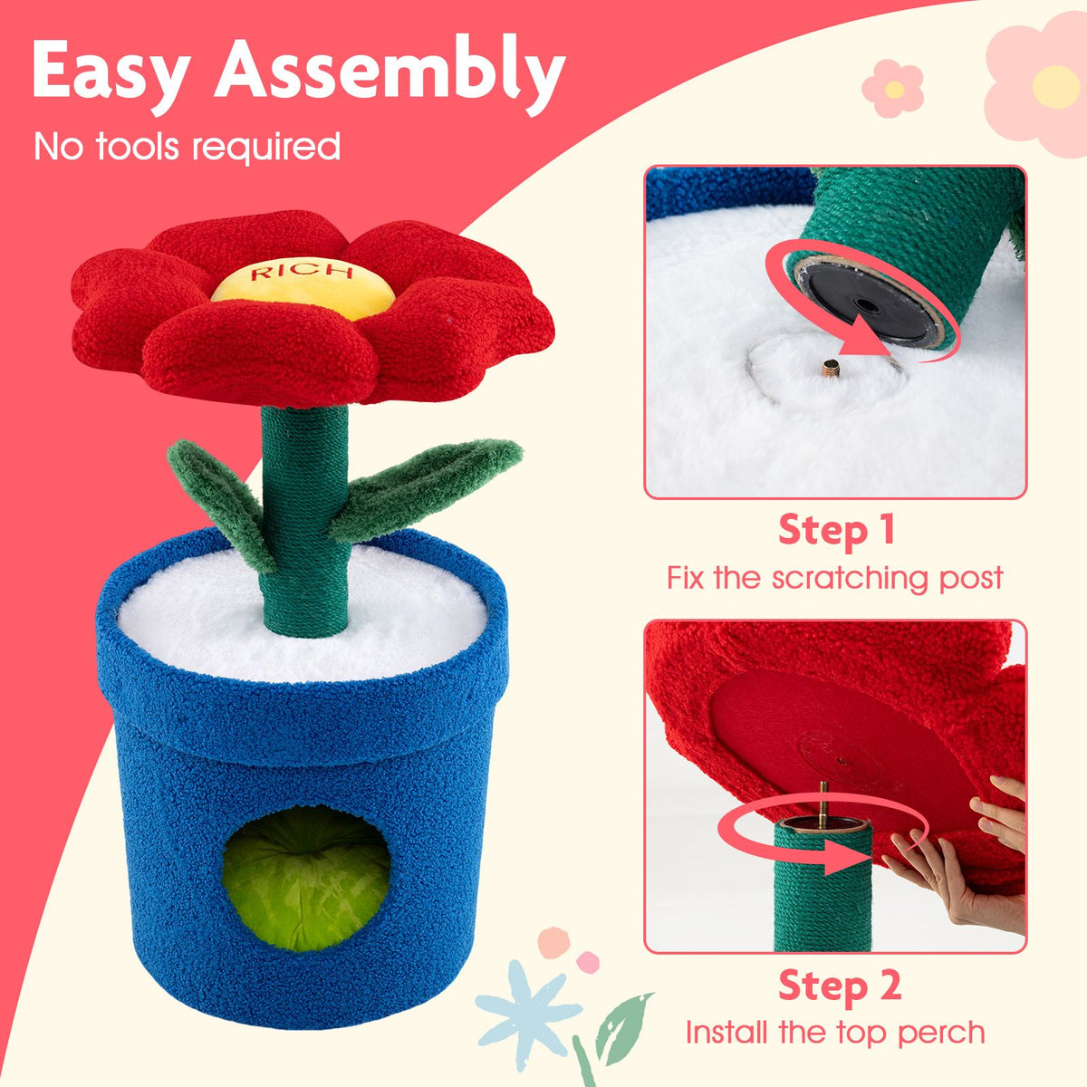 Cute Cat Tree with Flower Perch and Stem Scratching Post