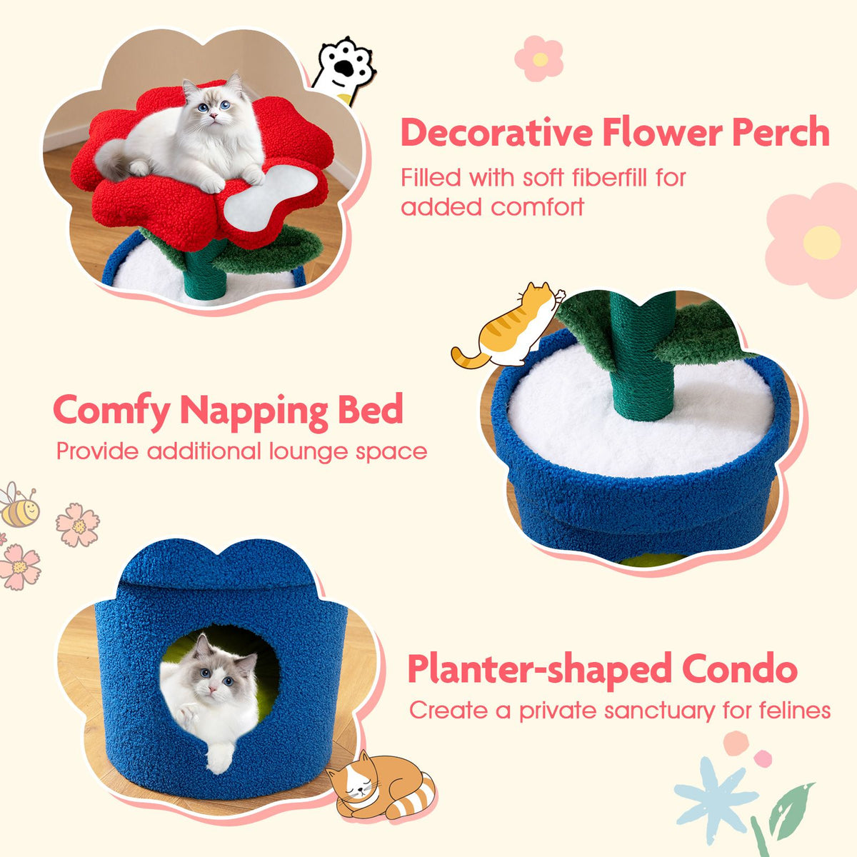 Cute Cat Tree with Flower Perch and Stem Scratching Post
