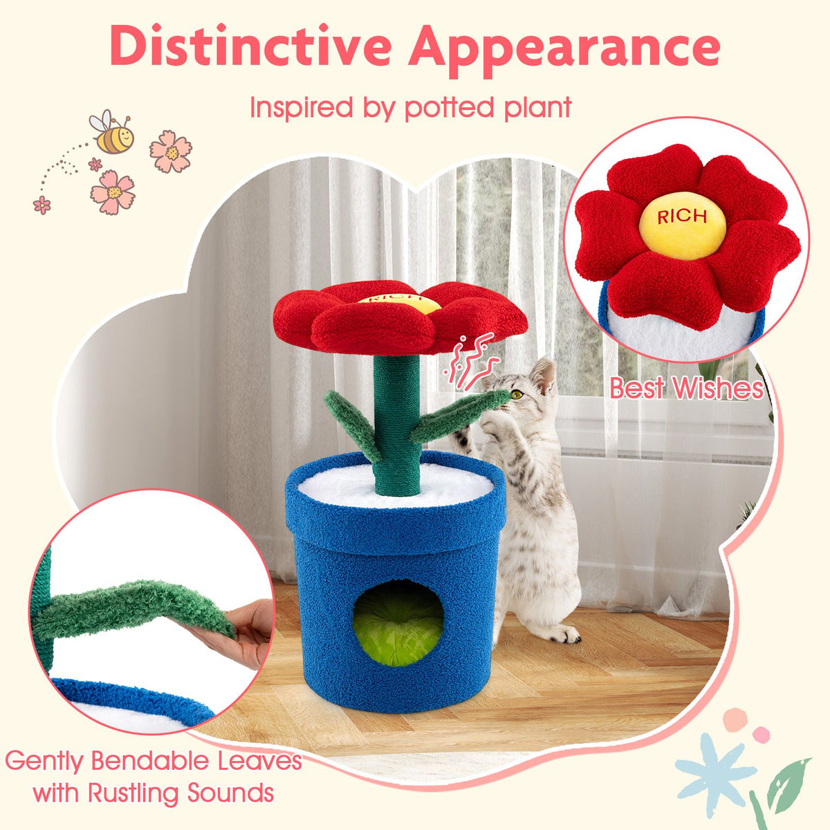 Cute Cat Tree with Flower Perch and Stem Scratching Post