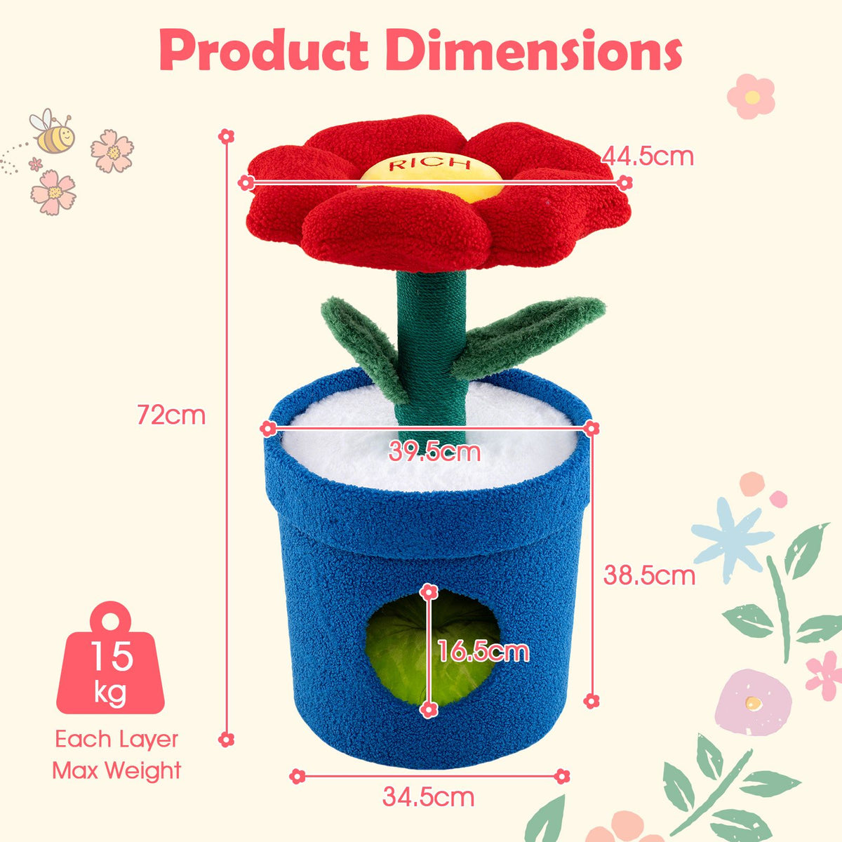 Cute Cat Tree with Flower Perch and Stem Scratching Post
