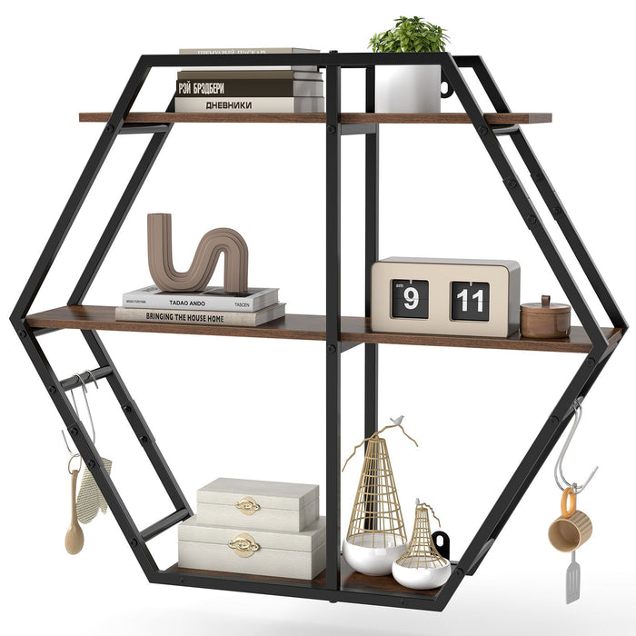 3-Tier Decorative Floating Wall Shelves with Solid Metal Frame