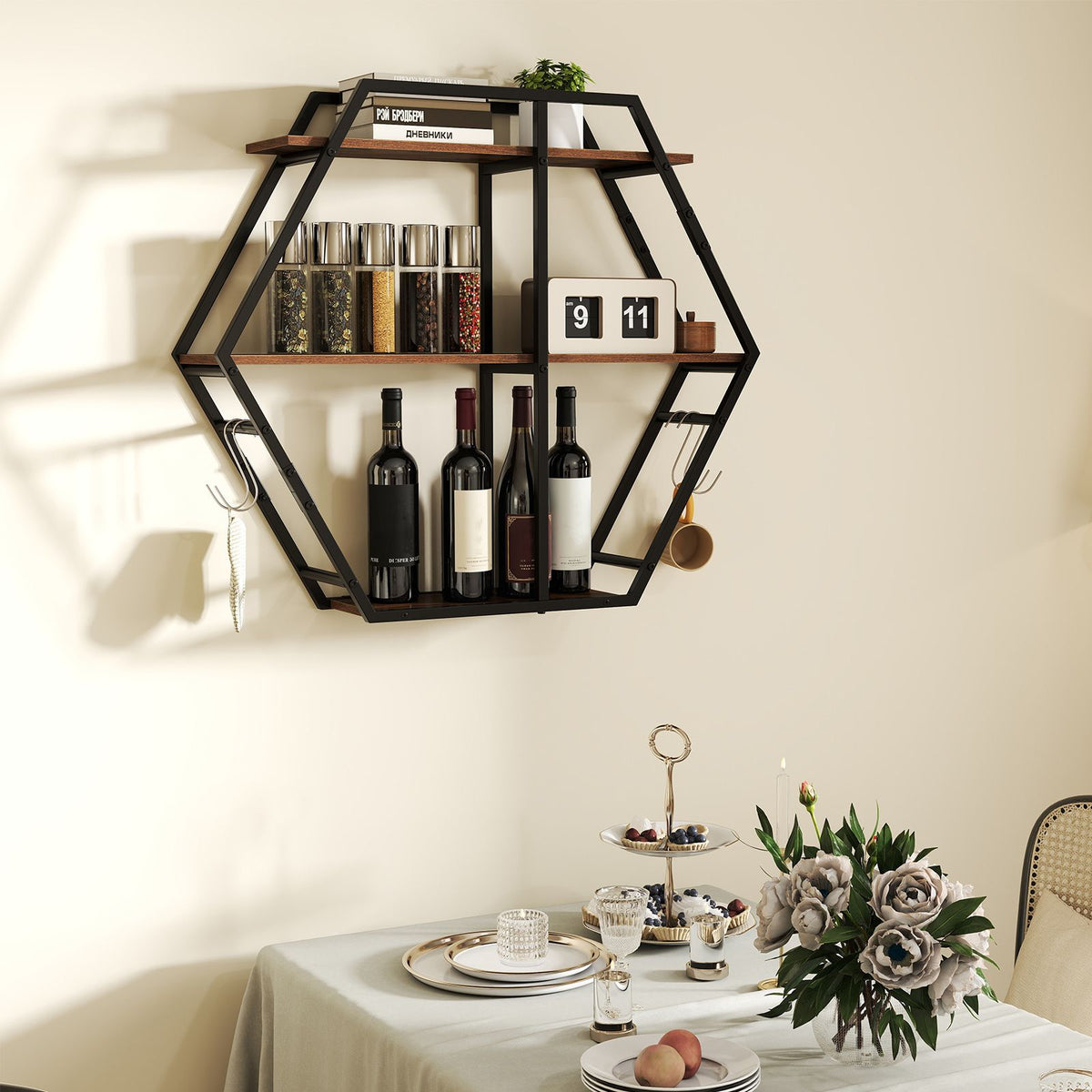 3-Tier Decorative Floating Wall Shelves with Solid Metal Frame