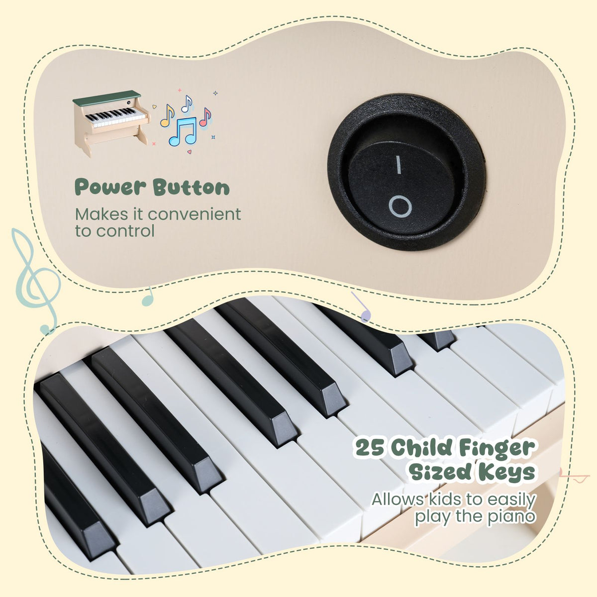 25 Keys Wooden Digital Piano Toy with Removable Music Stand