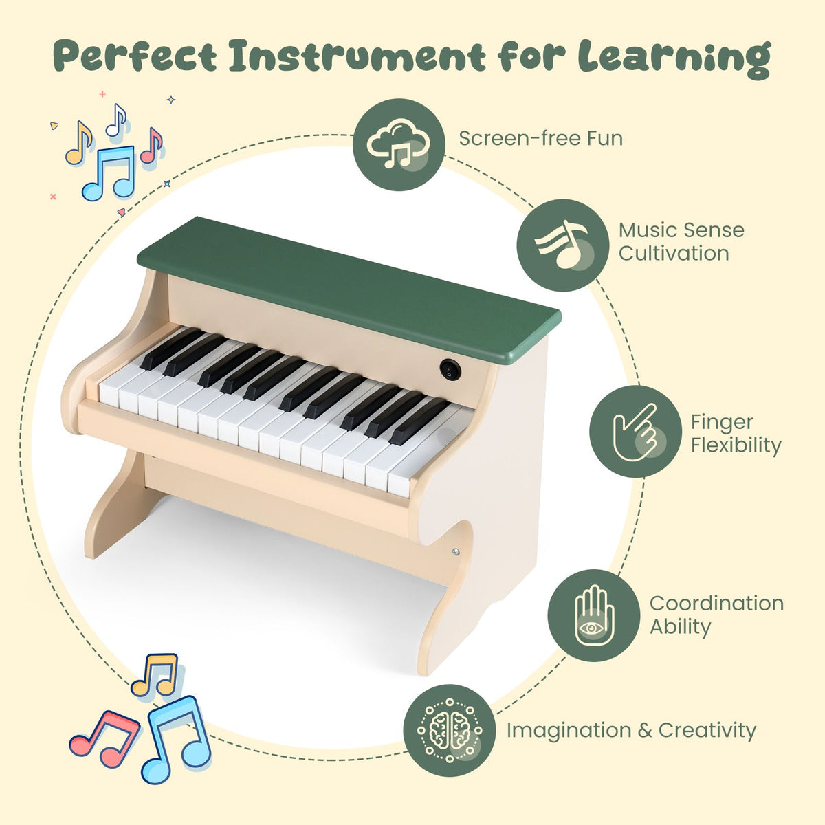 25 Keys Wooden Digital Piano Toy with Removable Music Stand
