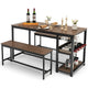 Giantax 3 PCS Dining Table Set for 4, Dining Table & 2 Benches with Glass Holder