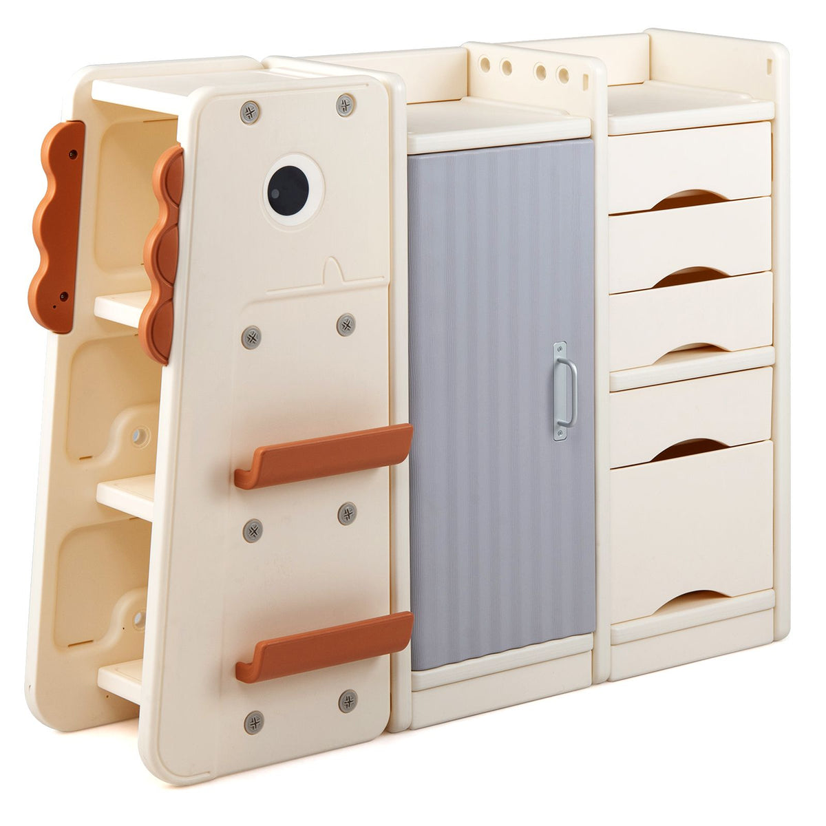 Dinosaur Toy Storage with 5 Bins and 3-Tier Bookshelf for Kids