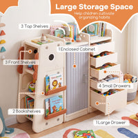 Dinosaur Toy Storage with 5 Bins and 3-Tier Bookshelf for Kids