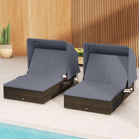 Double Chaise Lounge with Adjustable Recliner and Folding Trays