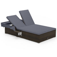 Double Chaise Lounge with Adjustable Recliner and Folding Trays