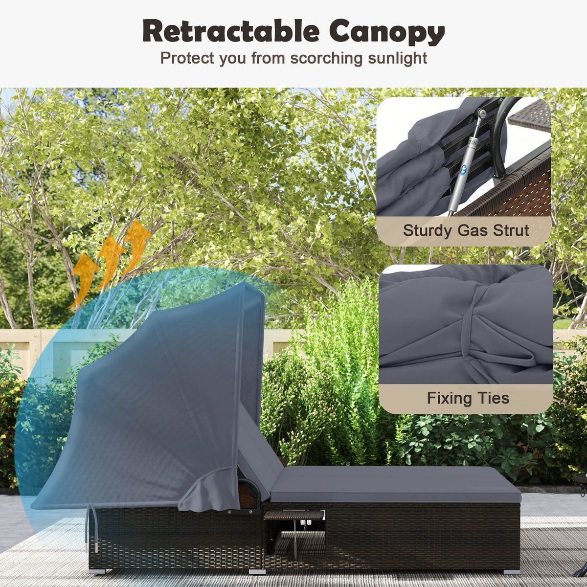 Double Chaise Lounge with Adjustable Recliner and Folding Trays