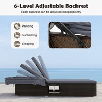 Double Chaise Lounge with Adjustable Recliner and Folding Trays