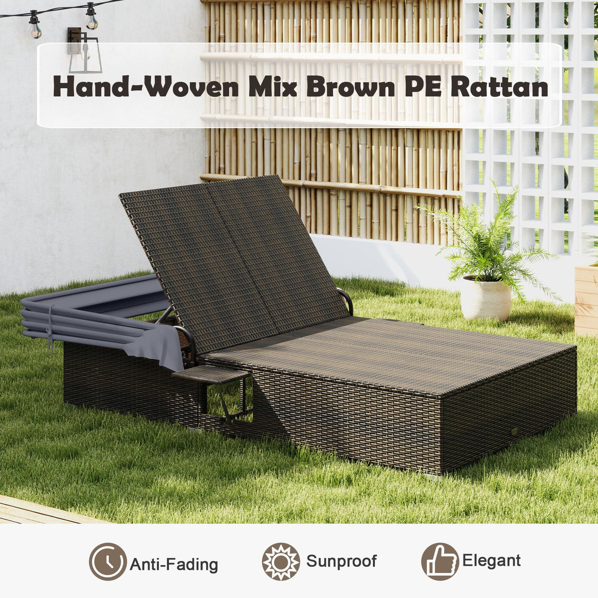 Double Chaise Lounge with Adjustable Recliner and Folding Trays