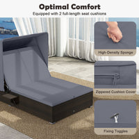 Double Chaise Lounge with Adjustable Recliner and Folding Trays