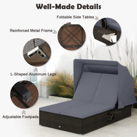 Double Chaise Lounge with Adjustable Recliner and Folding Trays