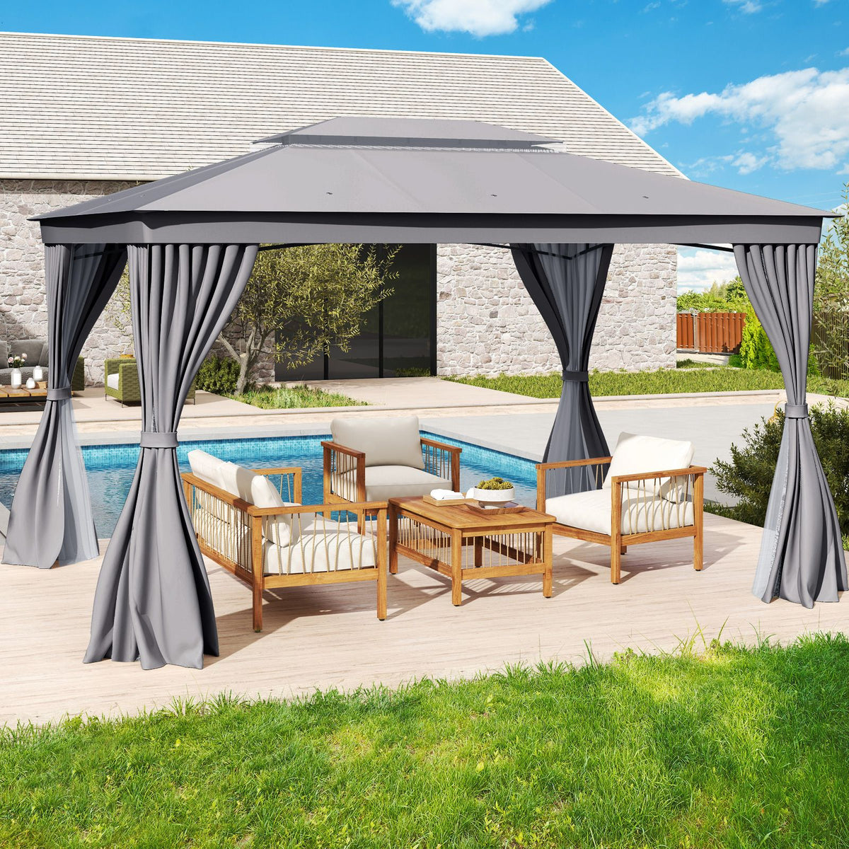 Double-Roof Canopy Tent with Mesh Netting and Soft Fabric Top