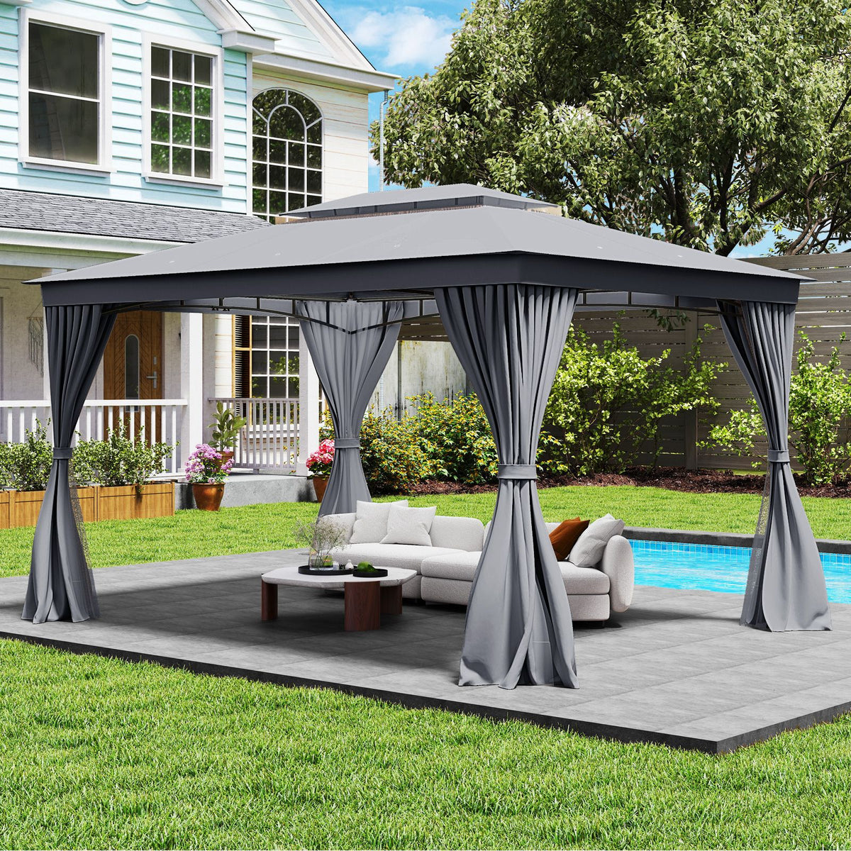 Double-Roof Canopy Tent with Mesh Netting and Soft Fabric Top