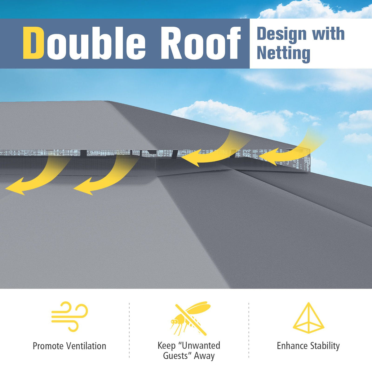 Double-Roof Canopy Tent with Mesh Netting and Soft Fabric Top